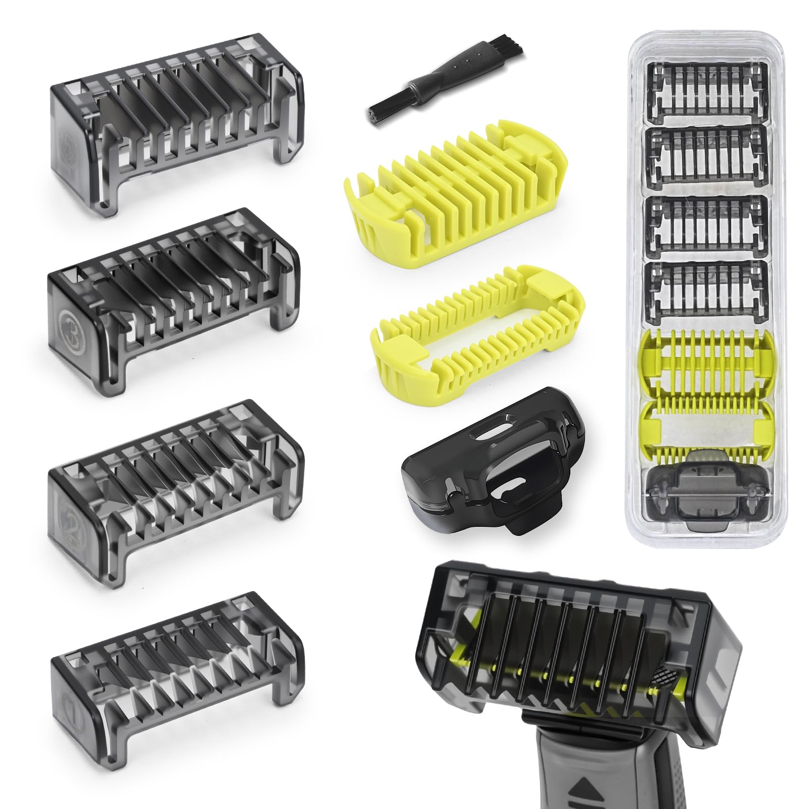 Protective Combs Kit with Case Compatible with Philips Norelco OneBlade Handles, Guide Combs 0.039/0.079/3.0/5.0mm, Body Comb 0.01mm and Protective Cap for Electric Shaver Accessories