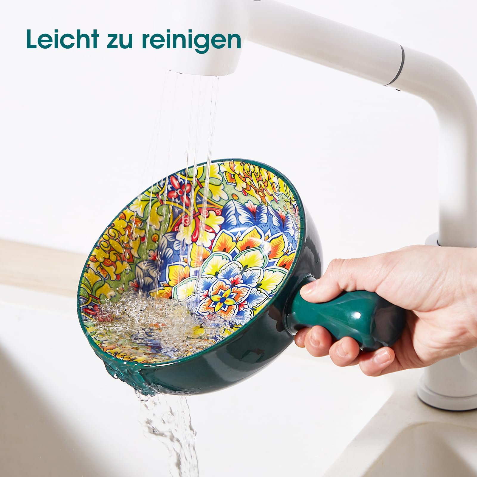 vancasso Suppenschüssel mit Griff, SIMI 690ml Suppenschalen mit Henkel, 4er Set Porzellan Müslischalen für Müsli/Pasta, Böhmischer Stil suppentassen, Keramik Suppentopf, Mikrowellen und Ofenfest