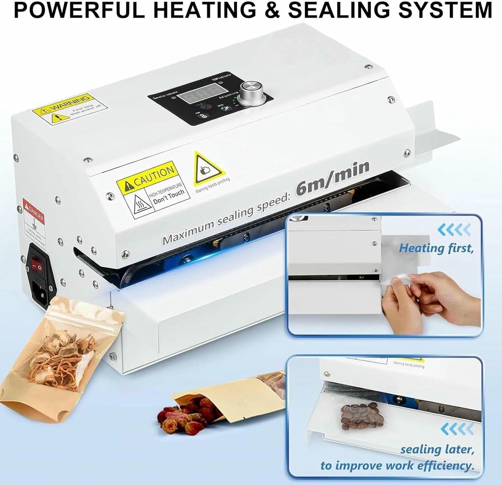 Sigillatrice automatica, Sigillatrice continua per sacchetti per snack e biscotti, Attrezzature elettriche per la sigillatura di alimenti per piccoli negozi