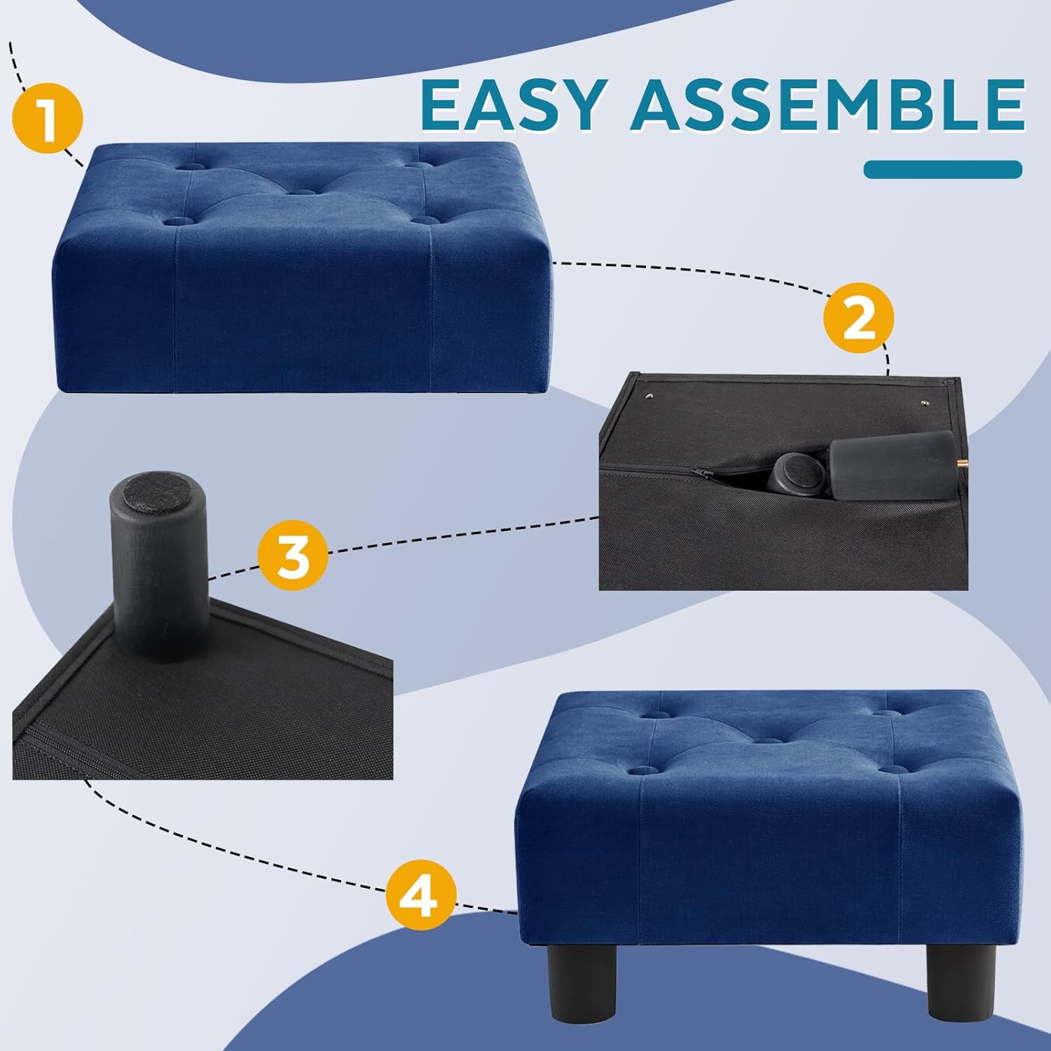 Small Foot Stool Ottoman, Velvet Footstool Ottoman Foot Rest for Couch, Rectangle Footstools and Ottomans Small for Living Room, Entryway and Bedroom (Blue)