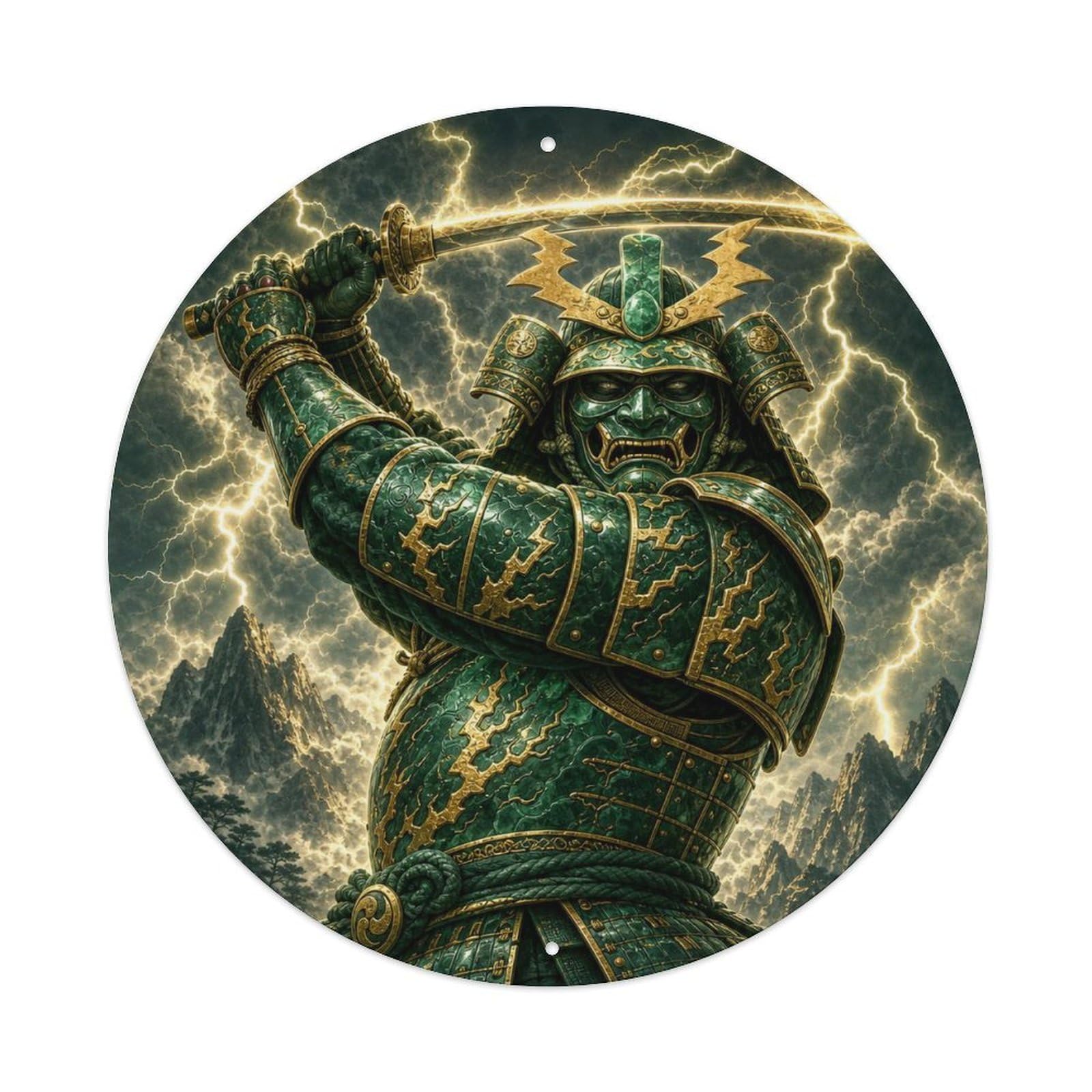 Okngb Style Dark Jade Storm Overhead Strike Angle Katana Badge Metal Tin Sign Plaque Wall Decor For Cafe, Man Cave, Club Bar, Office, Home Garden Round Metal Poster 8X8inch