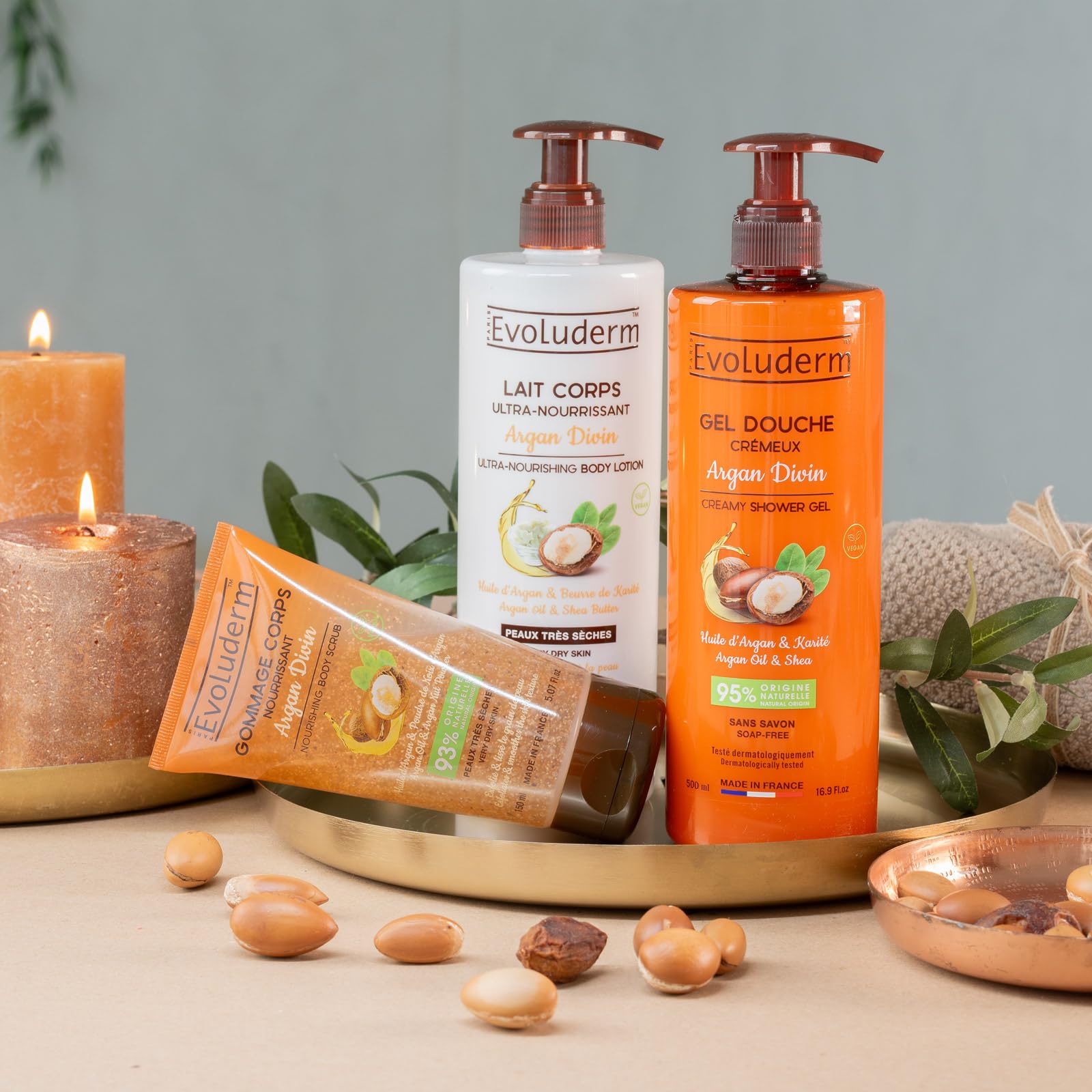 Evoluderm - Routine Nourrissante Corps & Cheveux 7 produits - Soin Corps et Cheveux - Nourrissant - Argan Divin - Fabrication Française