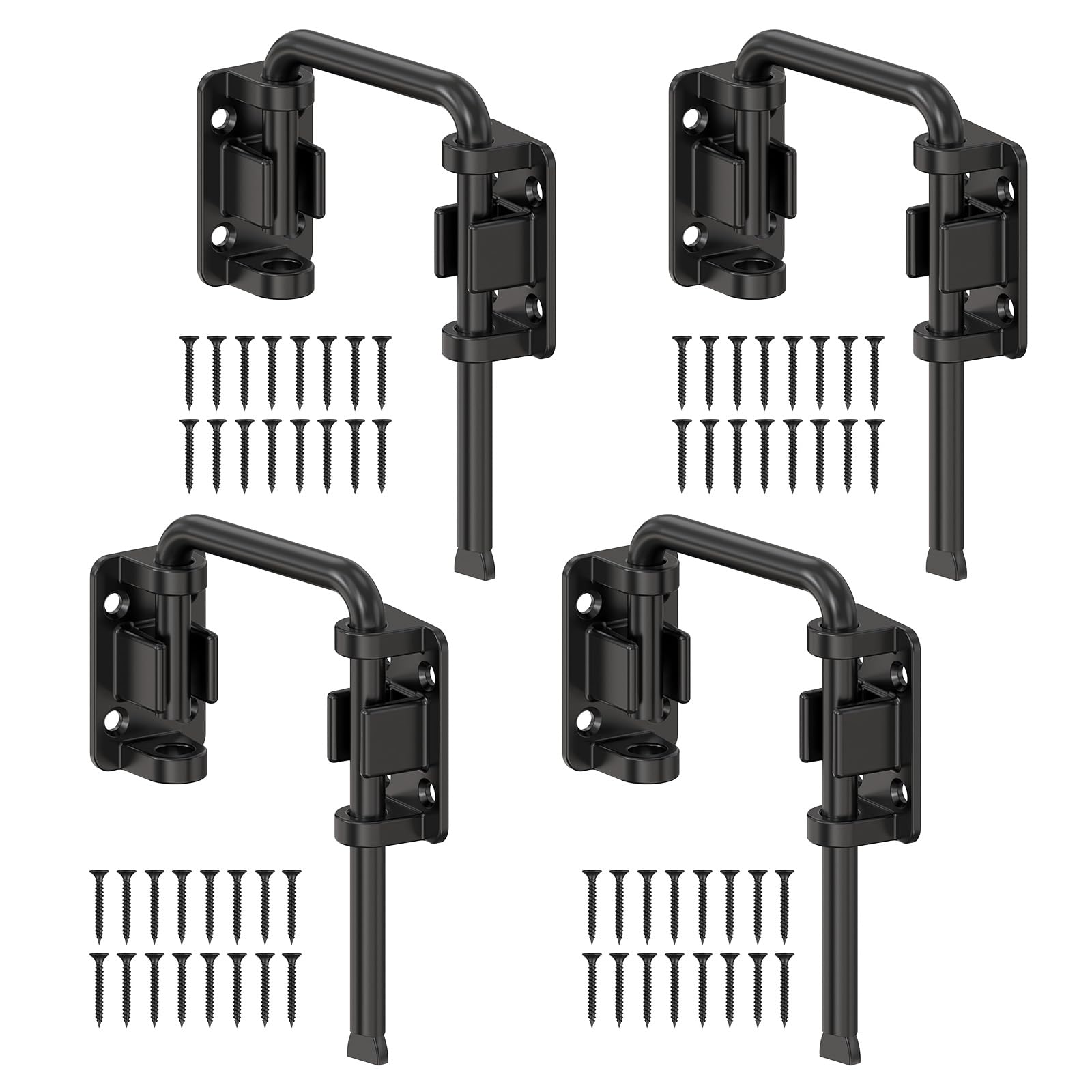 BiceNoning Sliding Door Loop Lock, 90/180 Degree Stainless Steel Patio Door Latch for Sliding Barn/Single/Double Opening Gate, Shed, Closet, Window, Fence - Home Security Loop Latch (Black-4PCS)