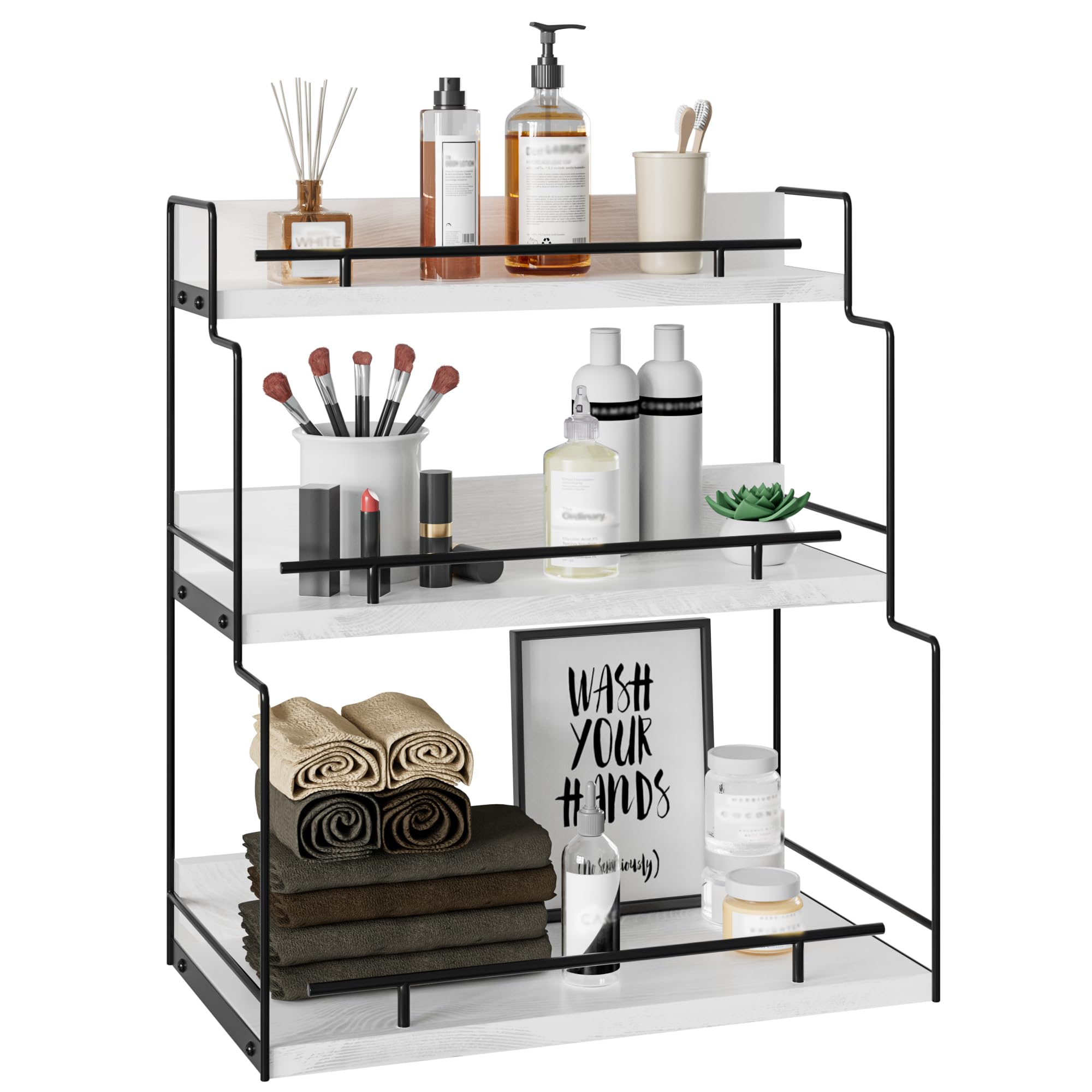 ZGO3-Tier Bathroom Organizer - Tiered Tray Stand for Makeup, Bathroom & Kitchen Countertop (White)