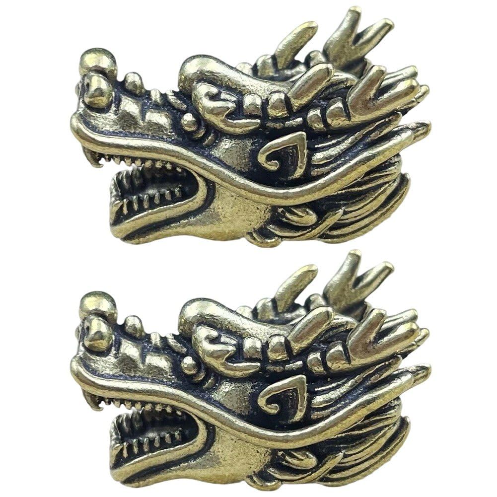 Sanfly Dragon Head Brass Bead 2pcs Dragon Brass Pendant Knife Bead Diy Paracord Lanyard Charms Jewelry Accessories for Umbrella Rope