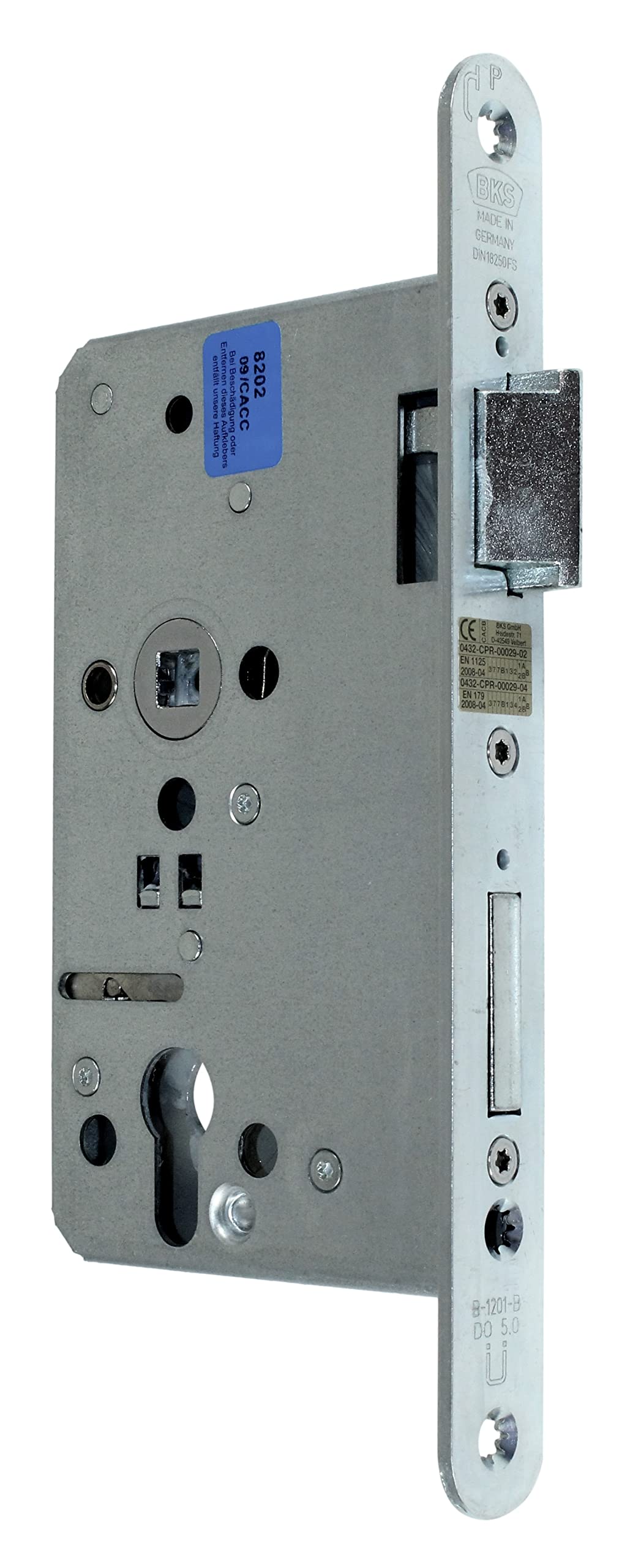 BKS FH Panikschloss Türschloss/Stahltürschloss, Funktion B mit geteilter Nuss, Dornmaß 65mm, Entfernung: 72mm, Stulp: 24x235mm abgerundet, DIN Rechts, incl. SN-TEC® Montageset (RECHTS)