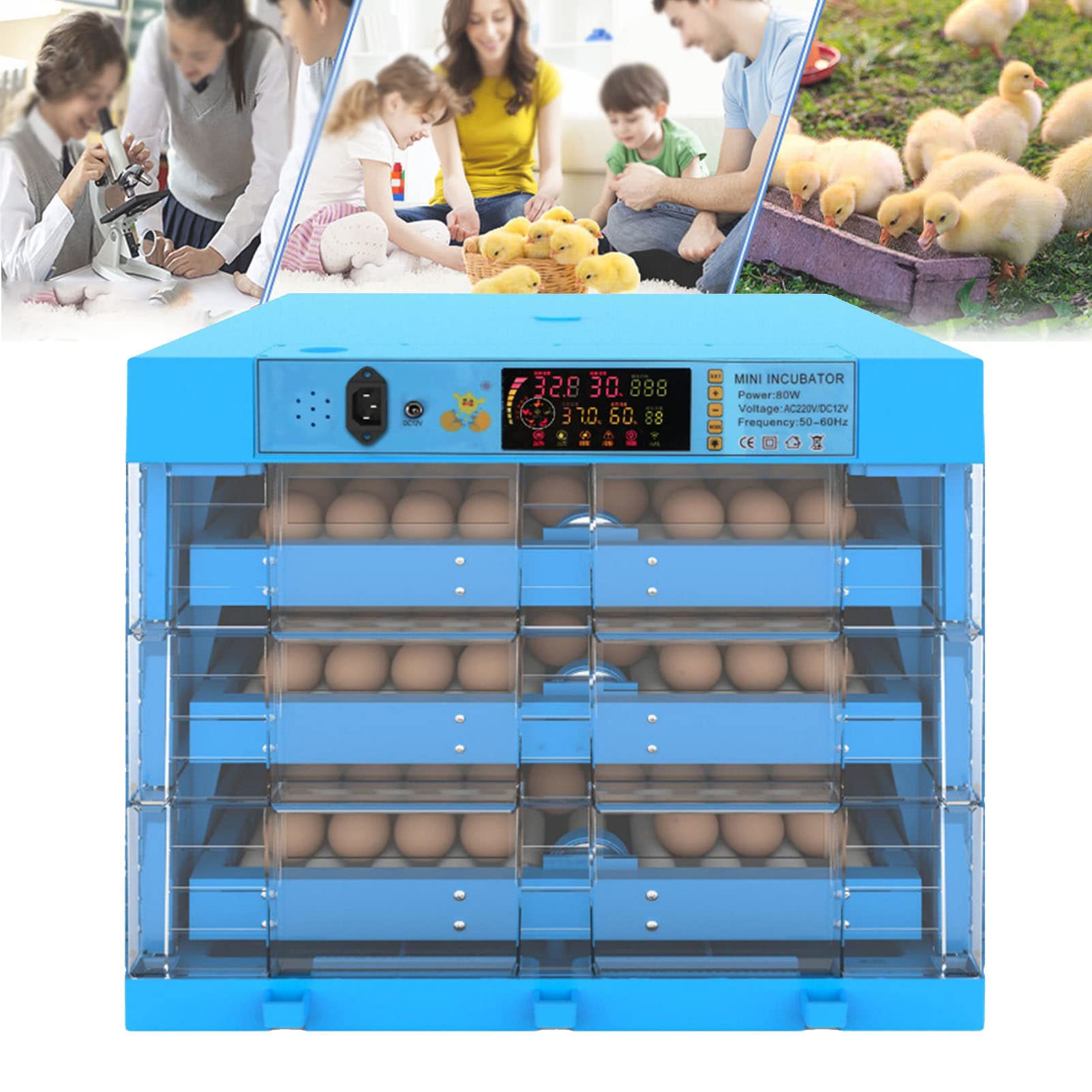 Inkubatory do jaj do wylęgu kurczaków, w pełni automatyczny inkubator z wyświetlaczem temperatury LED Aparatura hodowlana Szafka do kurcząt Goose Duck Pigeon, 256 (128)
