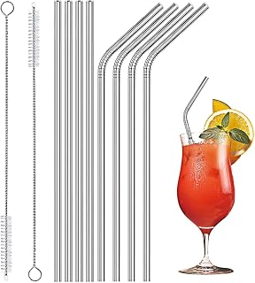 8 Straws 2 Tube Brushes Metal Straws, Metal Straws Drinking, Stainless Steel Straws, Milkshake Straws, Reusable Metal Straws Drinking, Reusable Straws Set, Drinking Straws, for