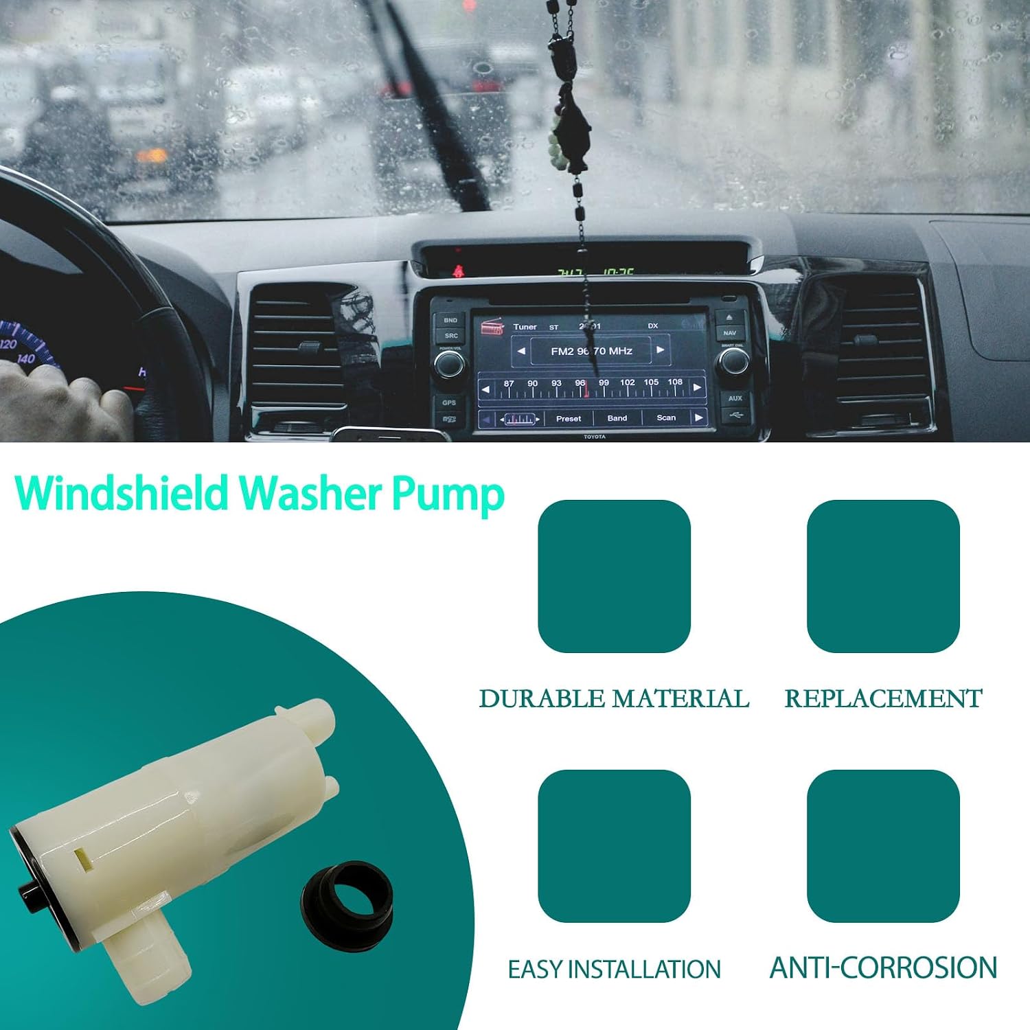 White Windshield Washer Pump with Grommet Fit for Chevrolet Silverado for GMC Sierra 1500 2500 07-13 22818728 15248574 Car Front Water Washer Fluid Pump for GMC Yukon XL for Cadillac Escalade 07-10