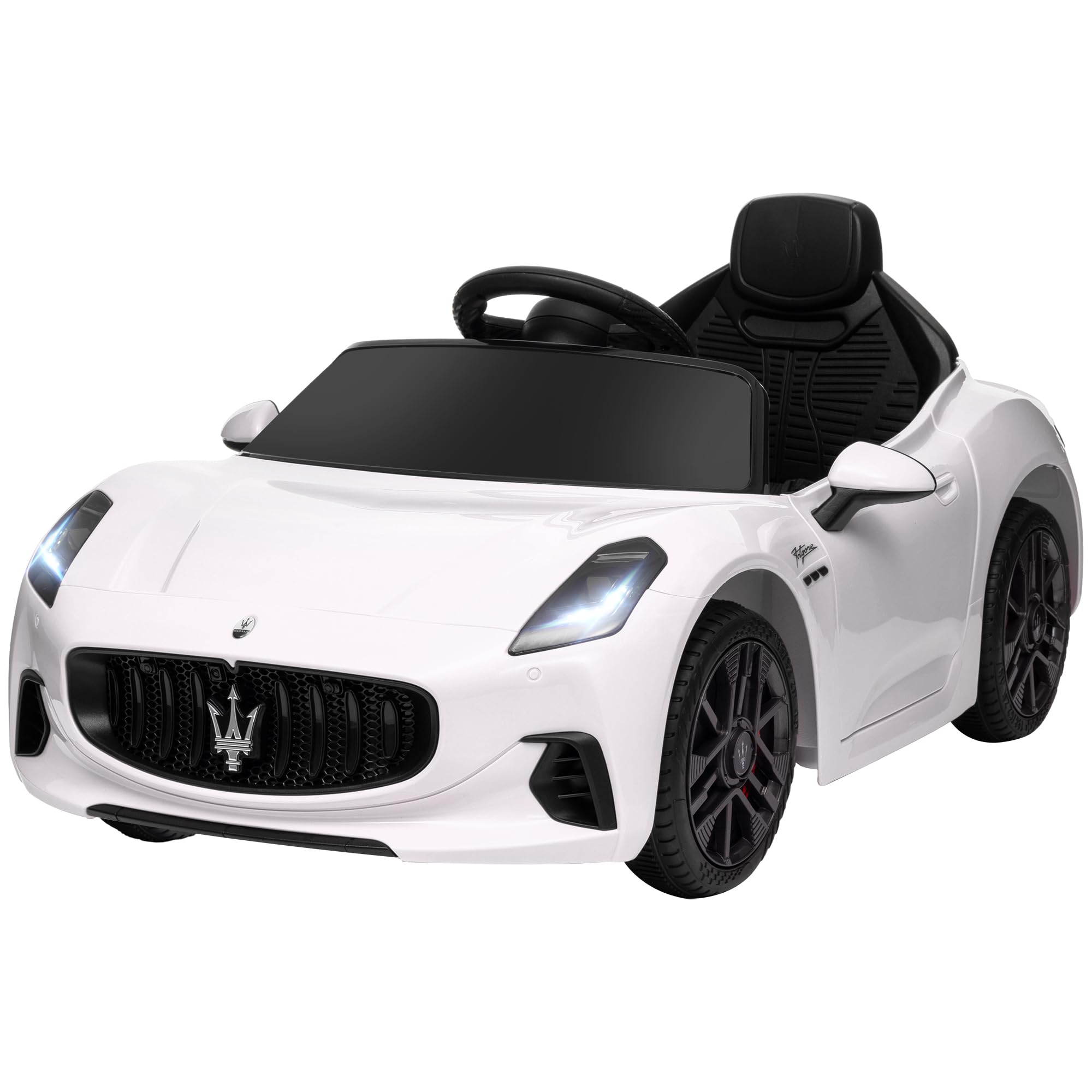 AIYAPLAY Voiture électrique Enfants sous Licence Maserati Gran Turismo Folgore, véhicule électrique 12V avec télécommande 2,4G, phares LED, Musique, klaxon, MP3, Voiture pour Enfants 3 à 5 Ans, Blanc