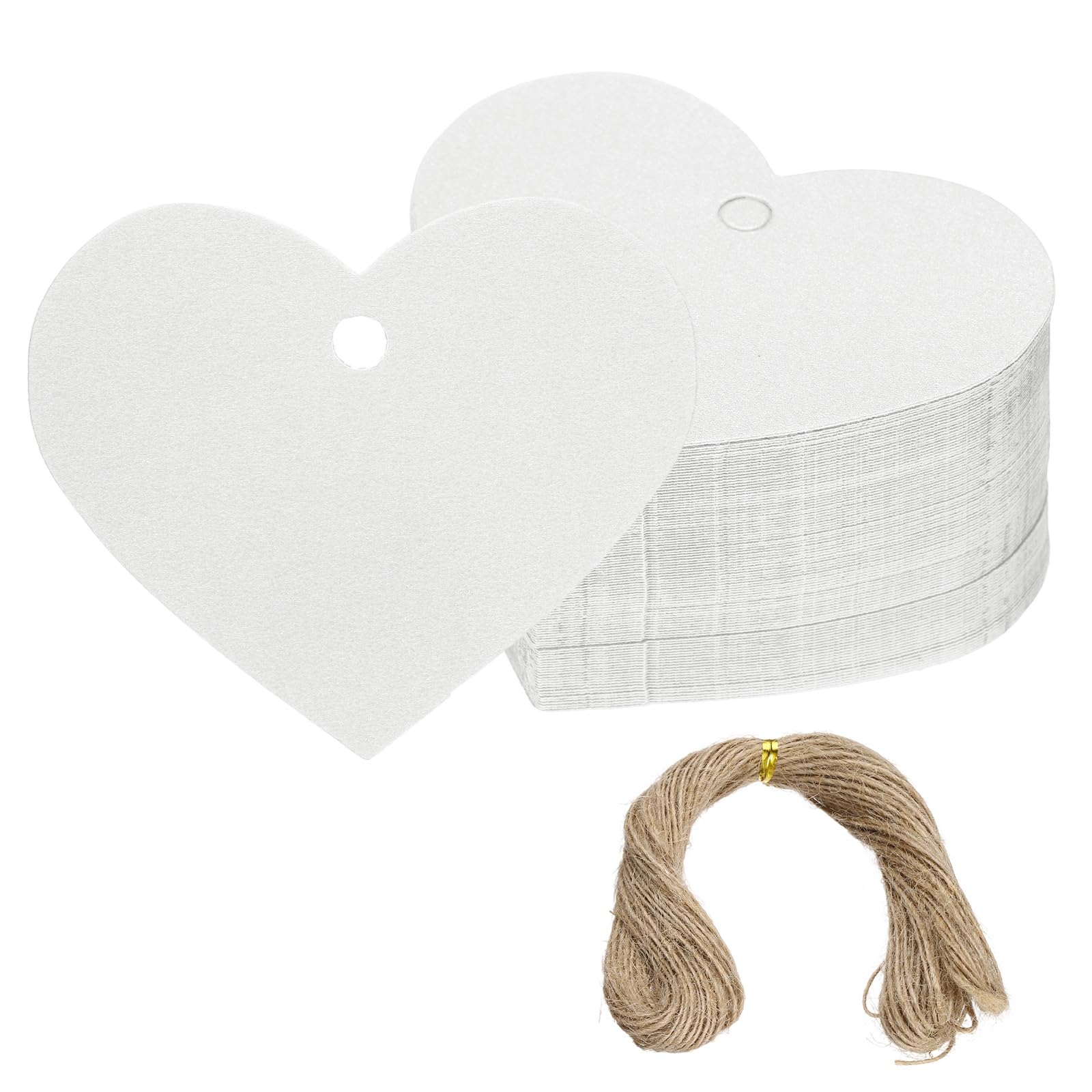 PATIKIL Gift Tags with String, 200Pcs Heart Shaped Blank Paper Tags Gift Wrapping Hang Labels with Jute Twine for Birthday Party Favors Wedding Valentine's Day DIY Crafts, Clear White — image 1