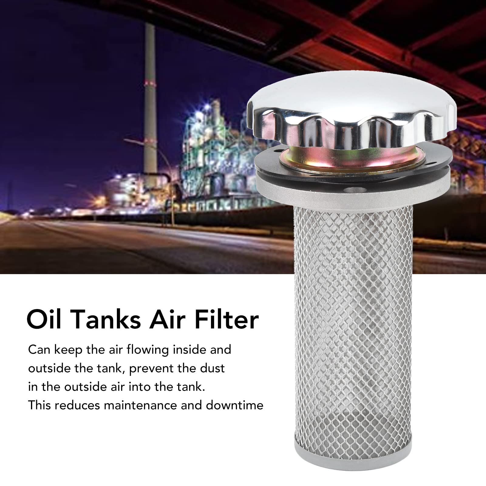Reniflard hydraulique en acier inoxydable pour réservoirs de fioul avec tamis fin – Filtre à air amovible avec 4 vis pour industries métallurgiques, pétrolières et chimiques –