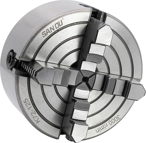 Miniatura 2 de CME Portabrocas de torno independiente de 4 mordazas de 5 pulgadas con placa de respaldo semiacabada de 1 12"-8, mordazas reversibles