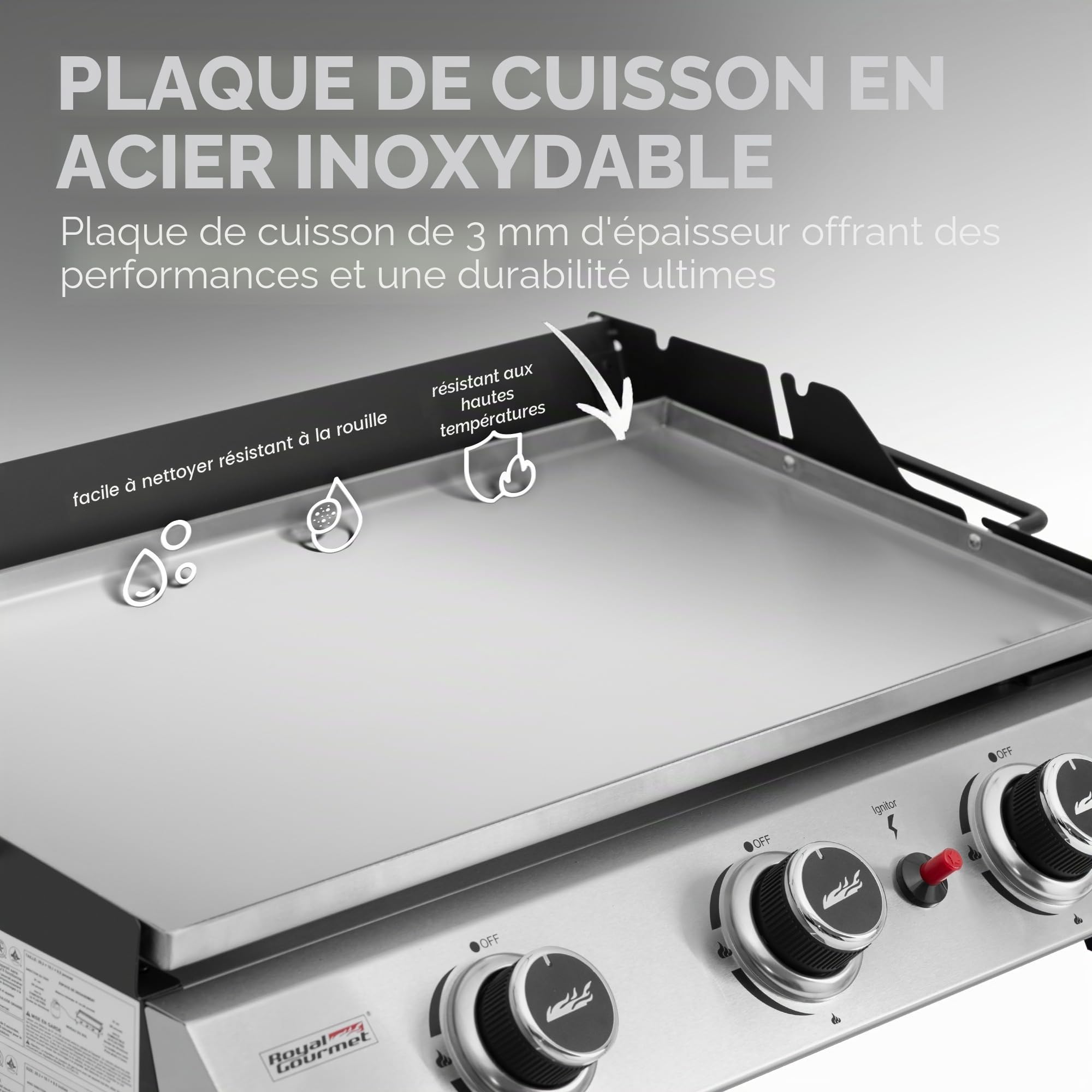 Royal Gourmet PD1303S – Plaque de cuisson à gaz portable de 61 cm avec plaque amovible pour barbecue au propane à 3 brûleurs, idéale pour la cuisine en plein air, comprend une grille chauffante et une