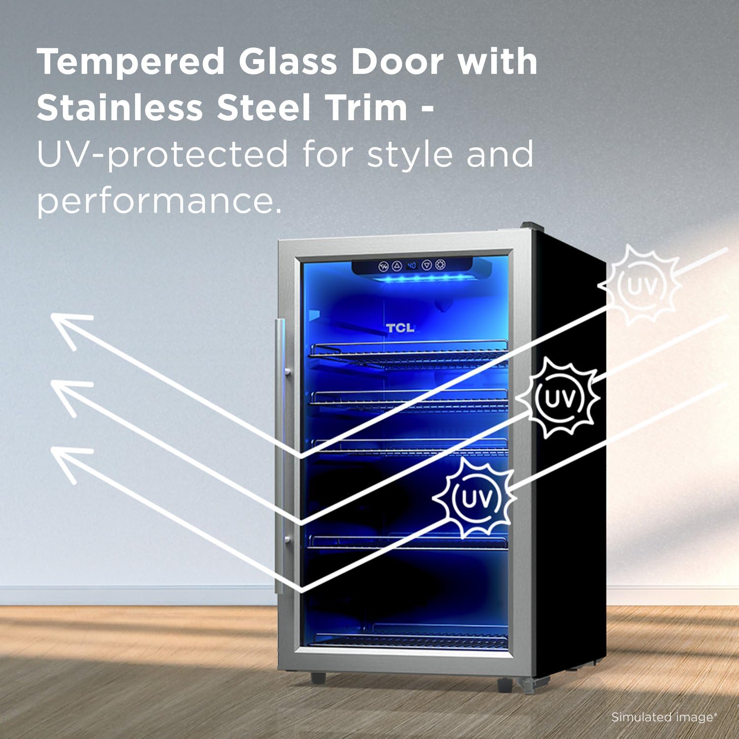 TCL 132 Can 4.24 Cu Ft Beverage Cooler, Freestanding Mini Fridge With Glass Doors, Removable Shelves, Digital Controls & LED Lighting For Water, Soda, Energy Drinks on Fridge.com - View 6