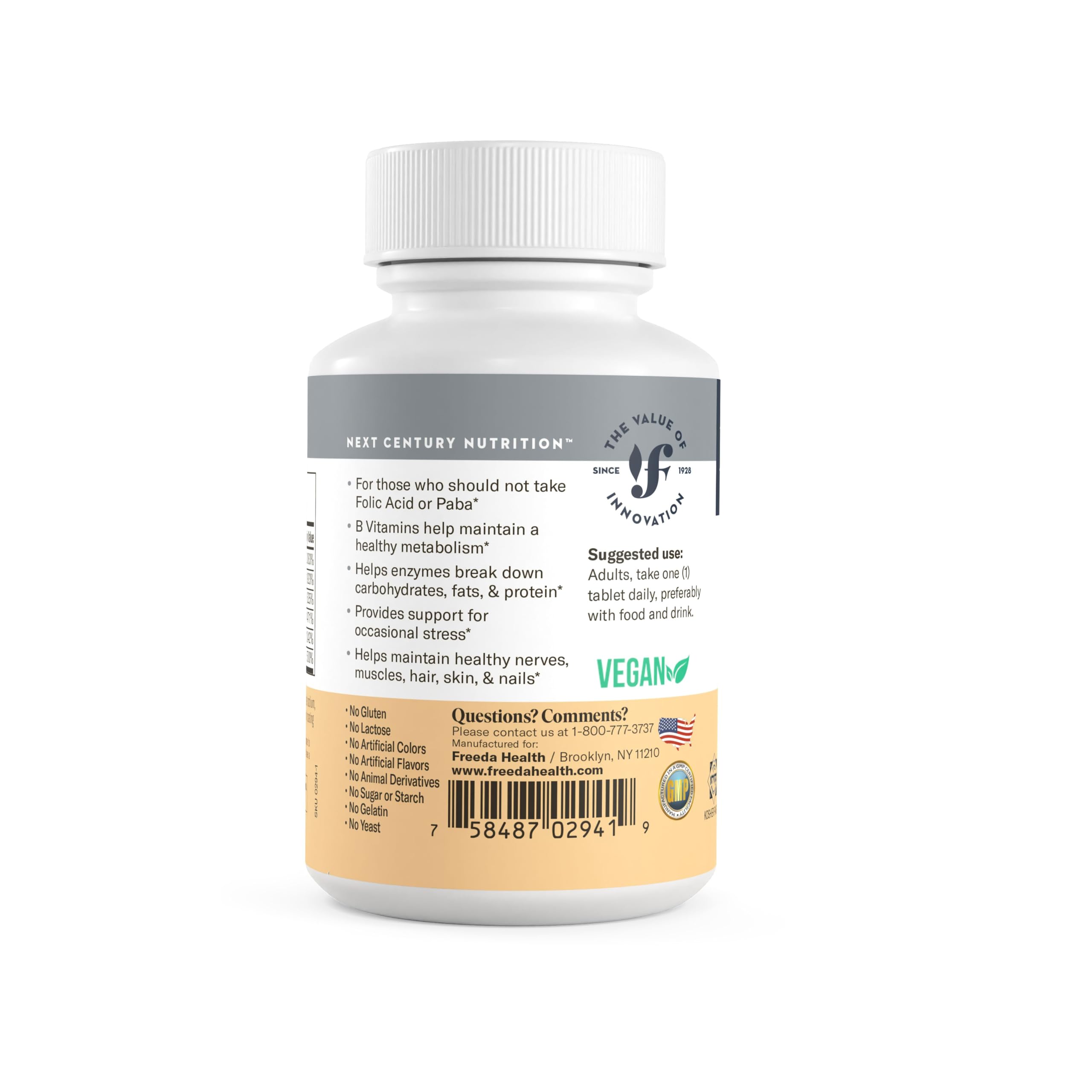 FREEDA Super B-Complex Vitamin Supplement – No Folic Acid or PABA, 100ct — Amazon image 7