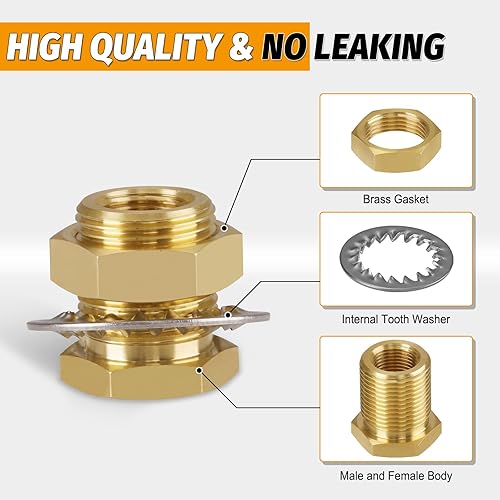 Miniatura 4 de KOOTNAS - Paquete de 2 accesorios de mamparo de latón macizo, conector de latón recto macho de 1 pulgada con anillo ondulado de metal, longitud de