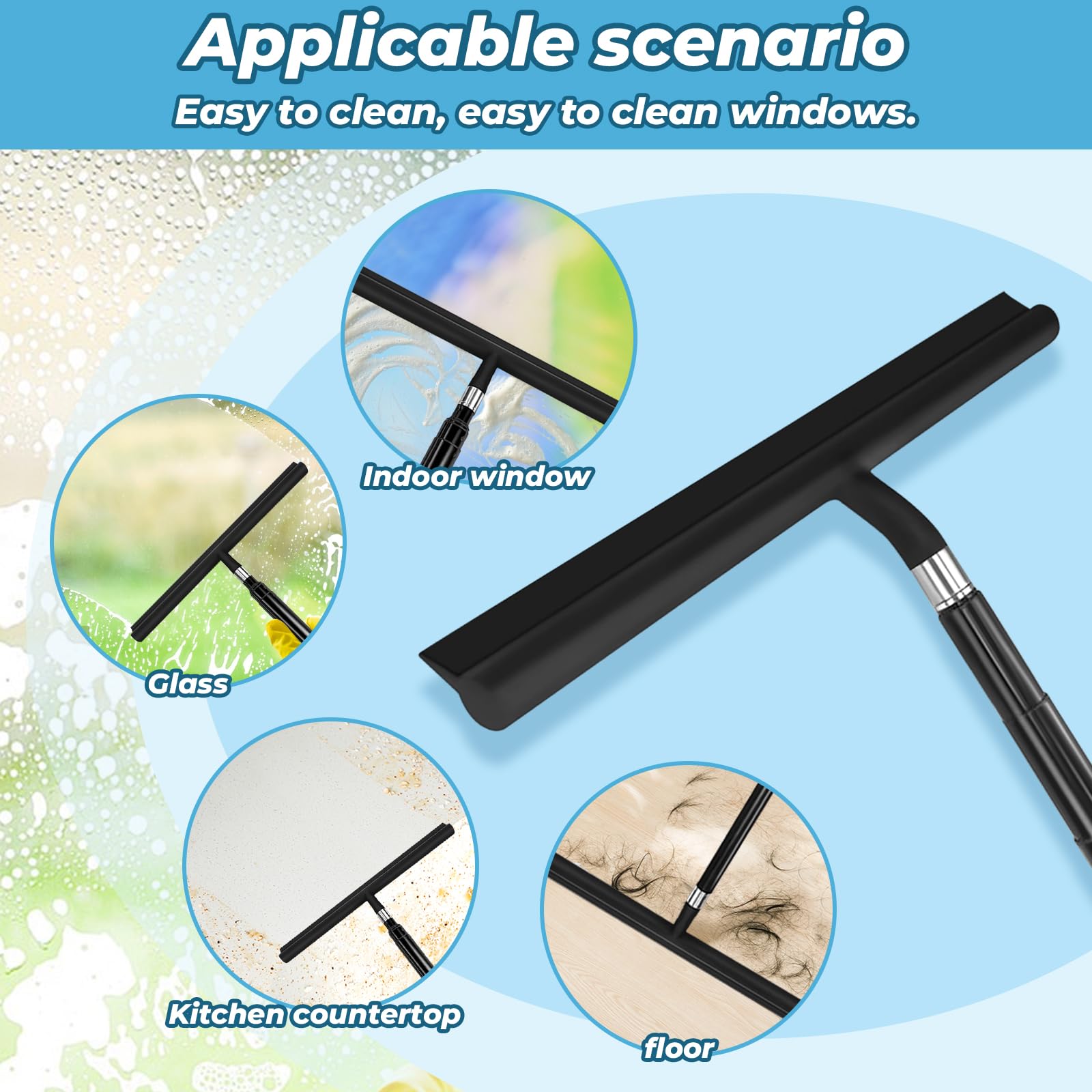 Tergivetro per Doccia,Tira Acqua da Doccia Estensibile 24-119.5cm,Lavavetri con Manico Telescopico, Silicone Pulisci Vetro Doccia per la Pulizia di Pareti, Piastrelle e Finestre della Doccia-Nero