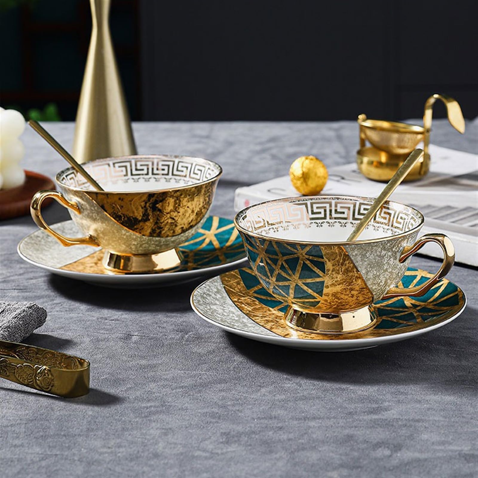 Tasse Tasses Service à thé de l'après-midi anglais exquis haute qualité, tasses avec cuillère, for le café, et au lait