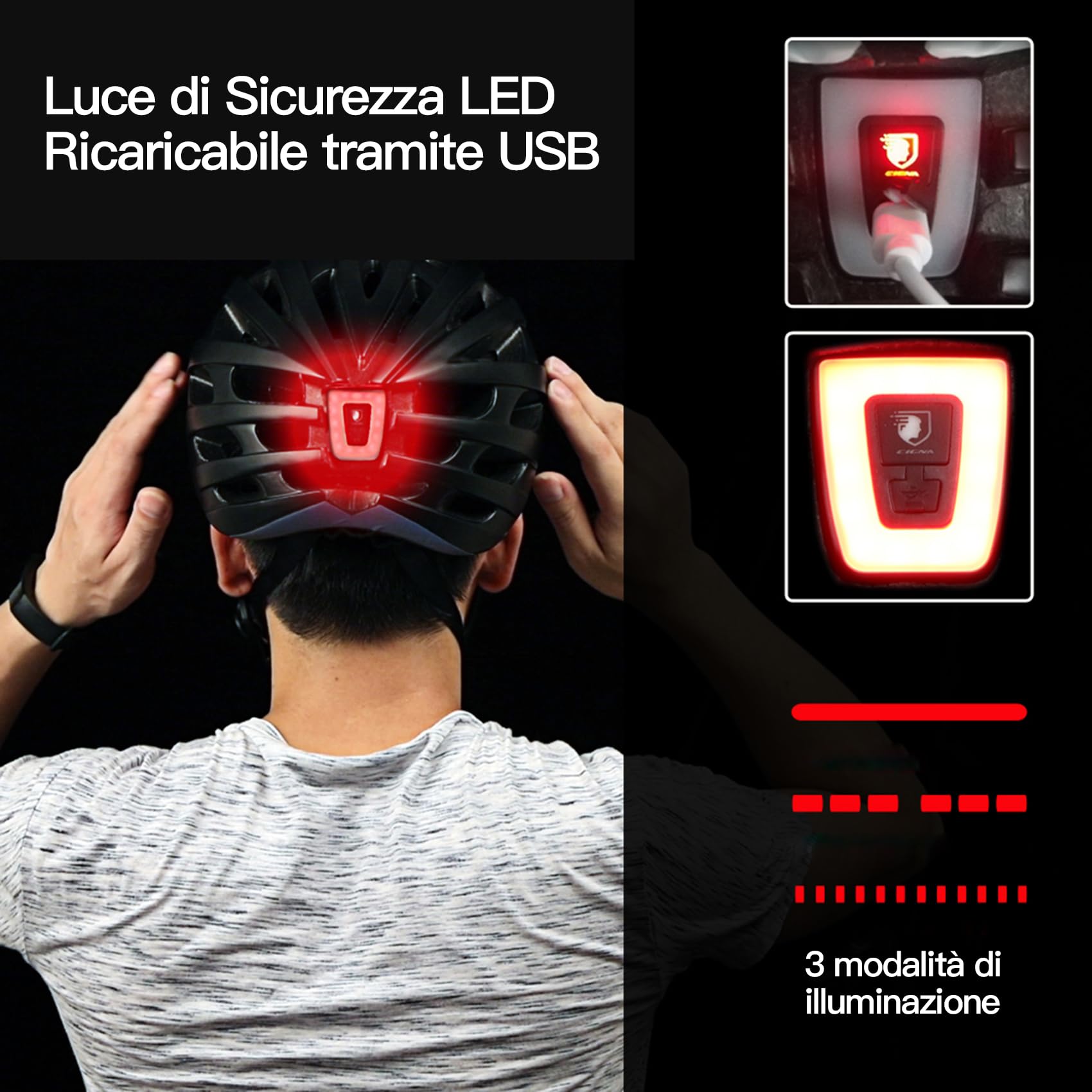 Casco Bici KINGLEAD Con Luce Integrata | LED Anteriore E Posteriore, 5 Modalità | Leggero, Antishock, Taglie M E L - Foto 13