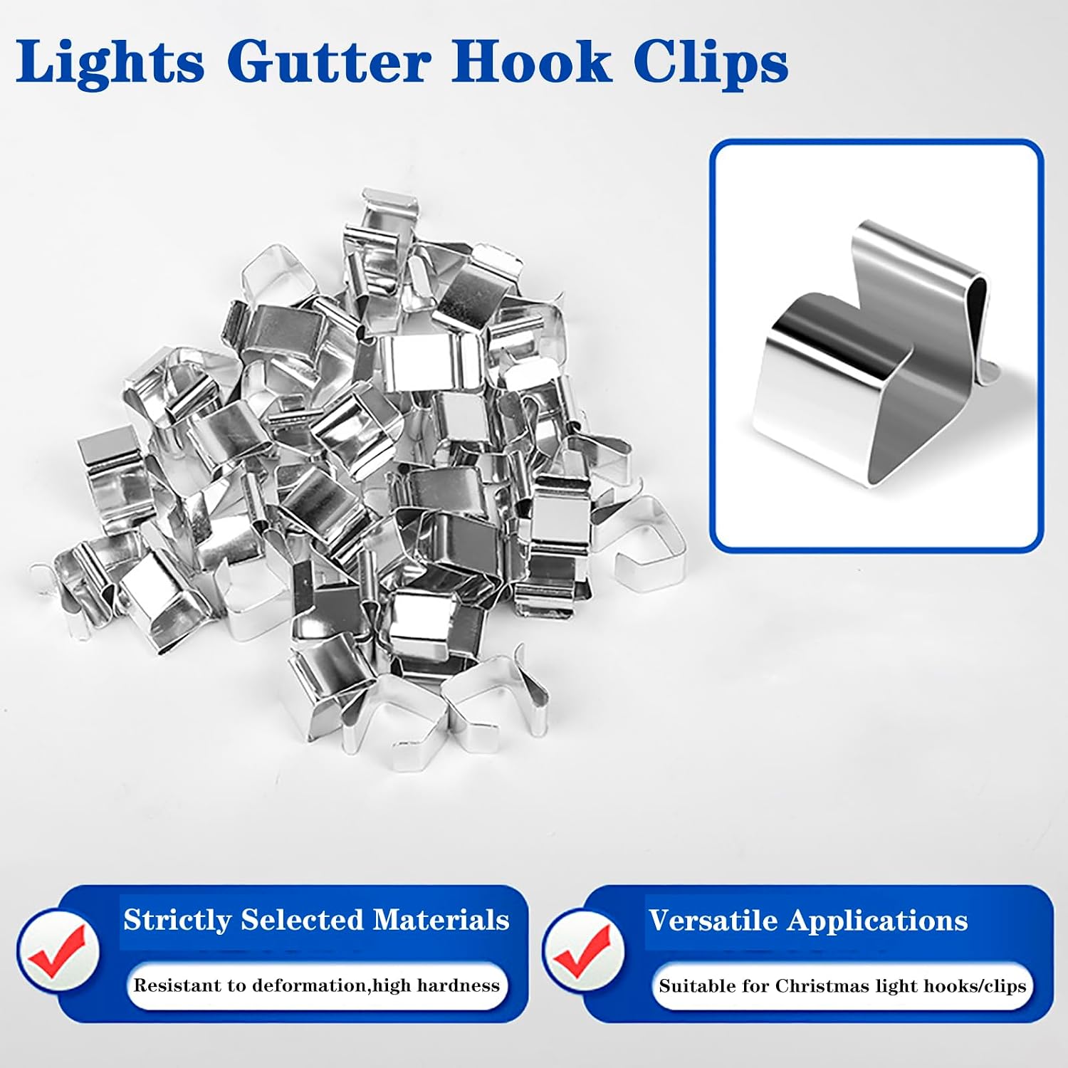 Lights Gutter Hook Clips 50 Pcs Metal Christmas Light Clip Gutter Clips for Hanging Outdoor Lights for Xmas Halloween Seasonal Rope Mini Decoration Lights