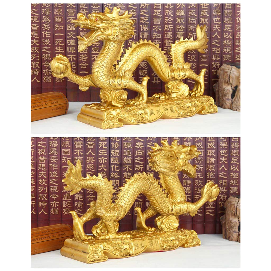 Figura de dragón noble dorada para decoración de mesa para riqueza y suerte, coleccionable, L