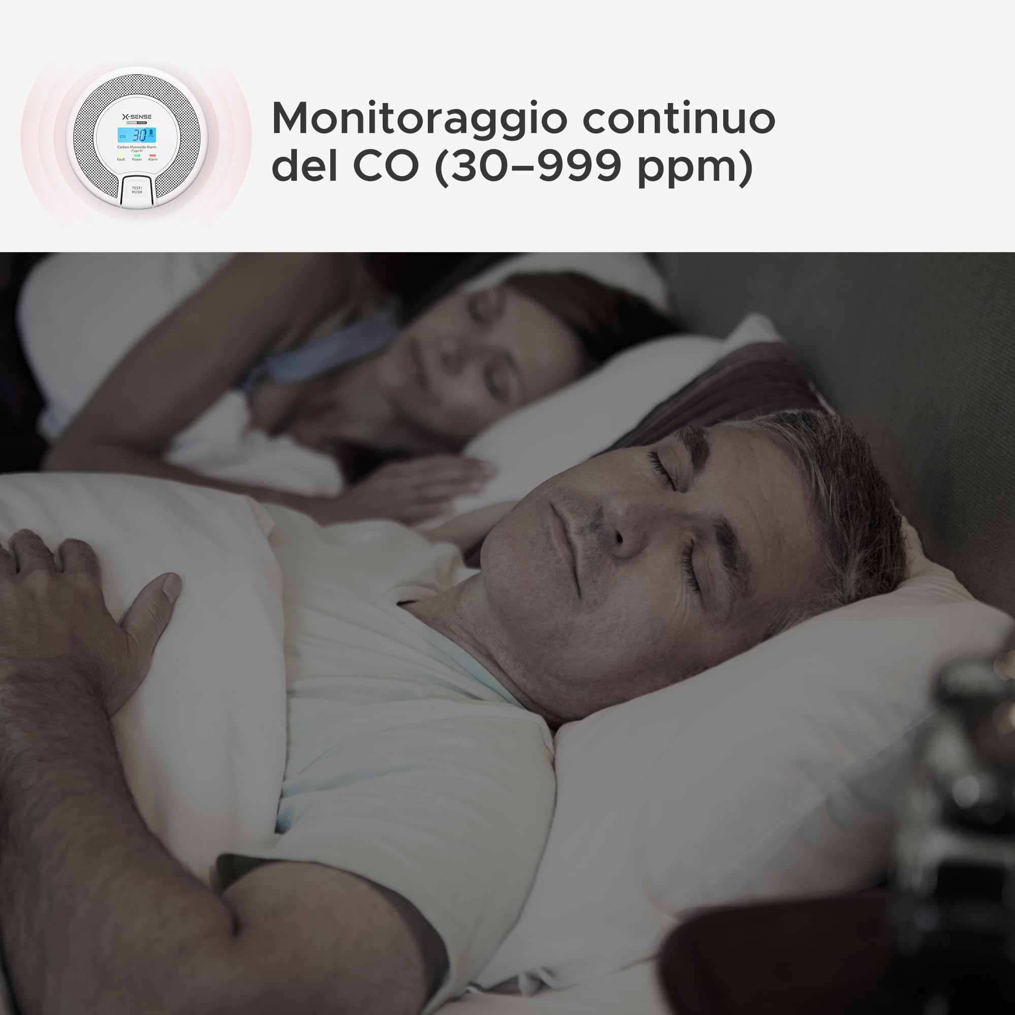 X-Sense Rilevatore di Monossido di Carbonio Autonomo con Display Digitale, Sensore Preciso con Una Durata di Vita di 10 Anni, Certificato e EN 50291, CO03D