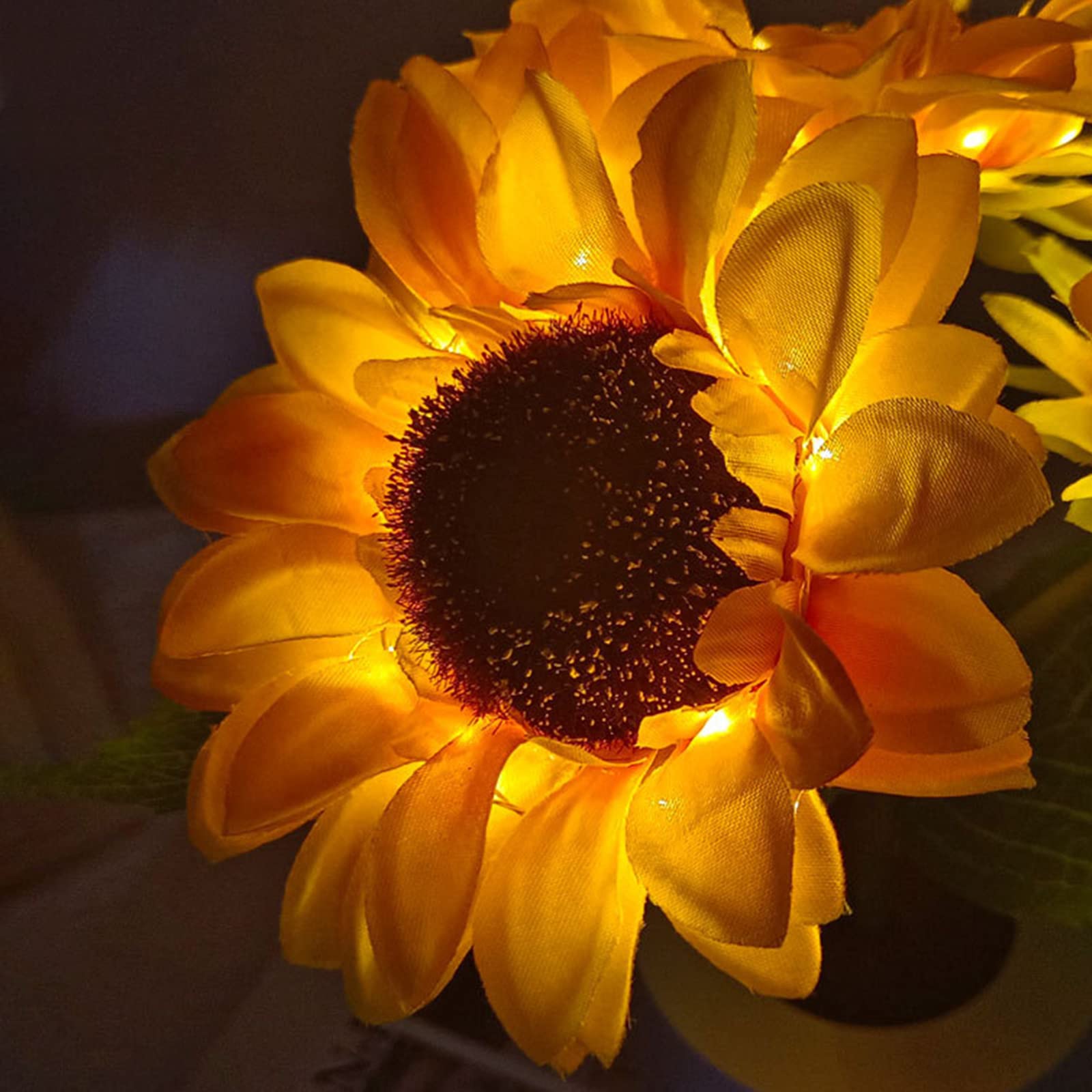 Lampada da tavolo a forma di girasoli, 3 teste con 27 LED, dimmerabile, luce notturna, ricaricabile tramite USB, con base, per camera da letto, soggiorno, scrivania, luce calda