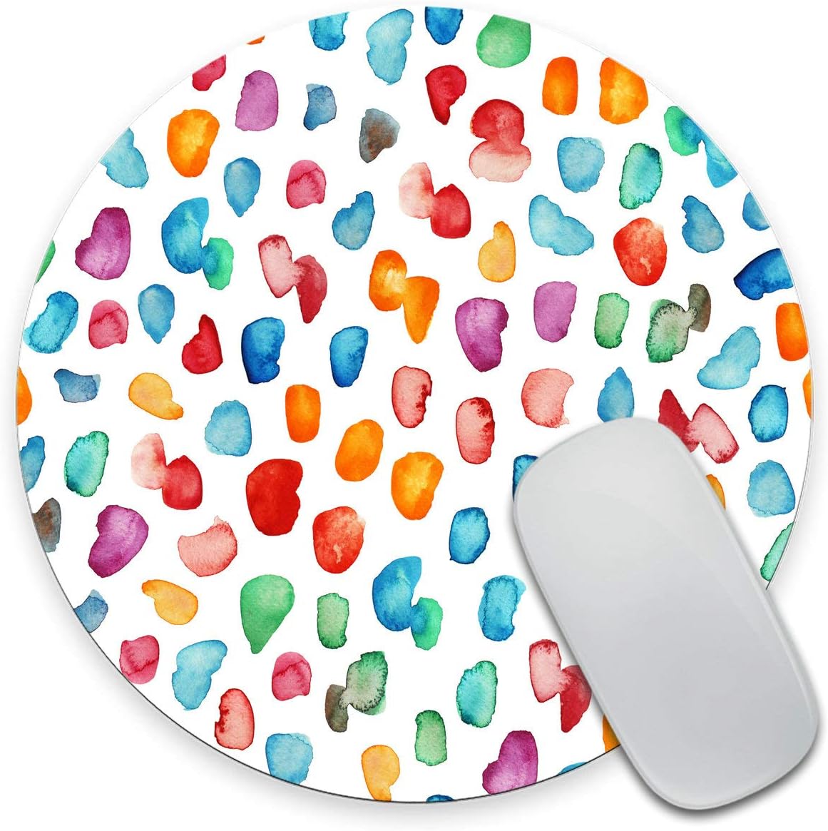 Colorful Watercolor Drops Mouse Pad, Rainbow Colors Polka Dot Print, Dot Pattern, Present for Her, Cute Mouse Pad, Cute Desk Accessories, Office Decor, Desk Decor, Round Mouse Pads