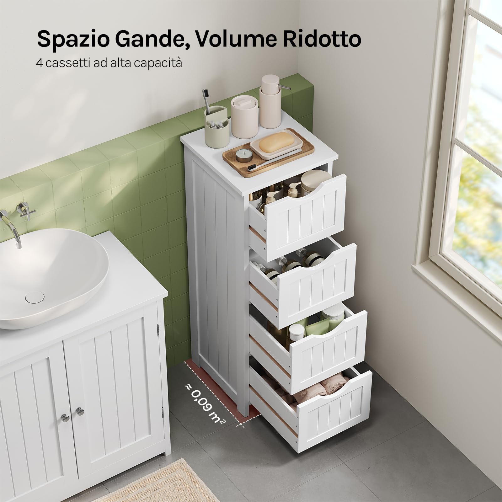 WOLTU Mobile da Bagno, Mobiletto Bagno Salvaspazio, con 4 Cassetti, 30 x 30 x 82 cm, Armadio Autoportante, per Sala da Pranzo, Cucina, Stile Moderno, Bianco BZS07ws