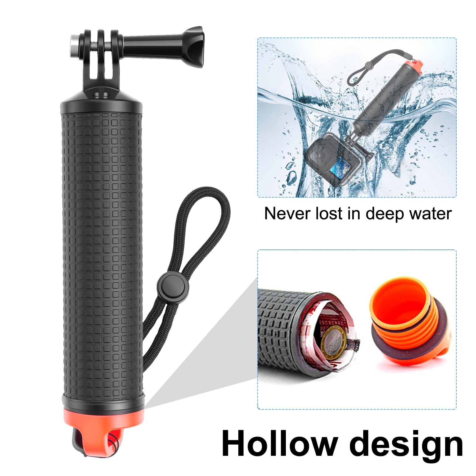 Impugnatura Galleggiante Action Cam per Insta360 Accessori, Supporto per Fotocamera Subacquea Supporto Galleggiante per Insta360 Ace, Ace Pro, 2, GO 3, 3S Ultra, X2, X3, X4, X5 - 5