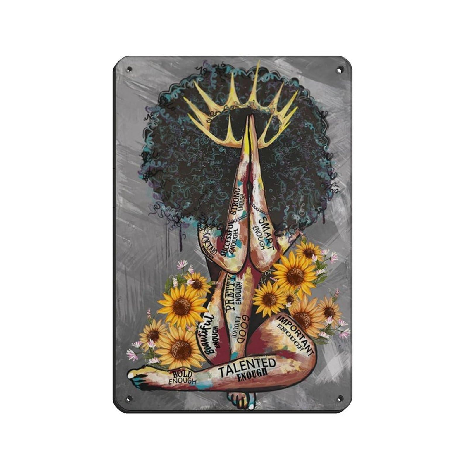 Girl And Sunflower Art Poster Tin Sign Vintage Metal Pub Club Cafe Bar Home Wall Art Decoration Poster Retro 8x12inch(20x30cm)