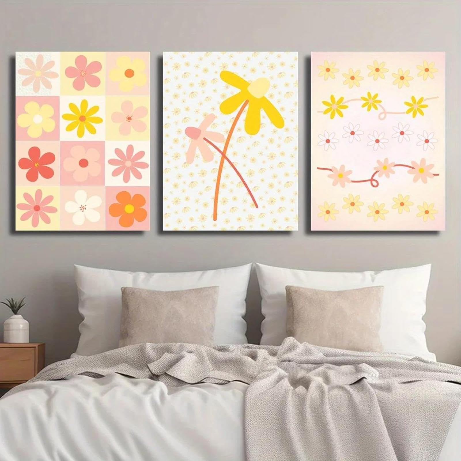 Yocheng 3pcs Canvas Print Art, Daisy Floral Print, Colorful Botanical Flower Art, Spring Flowers Poster 21x30cmx3 No Frame