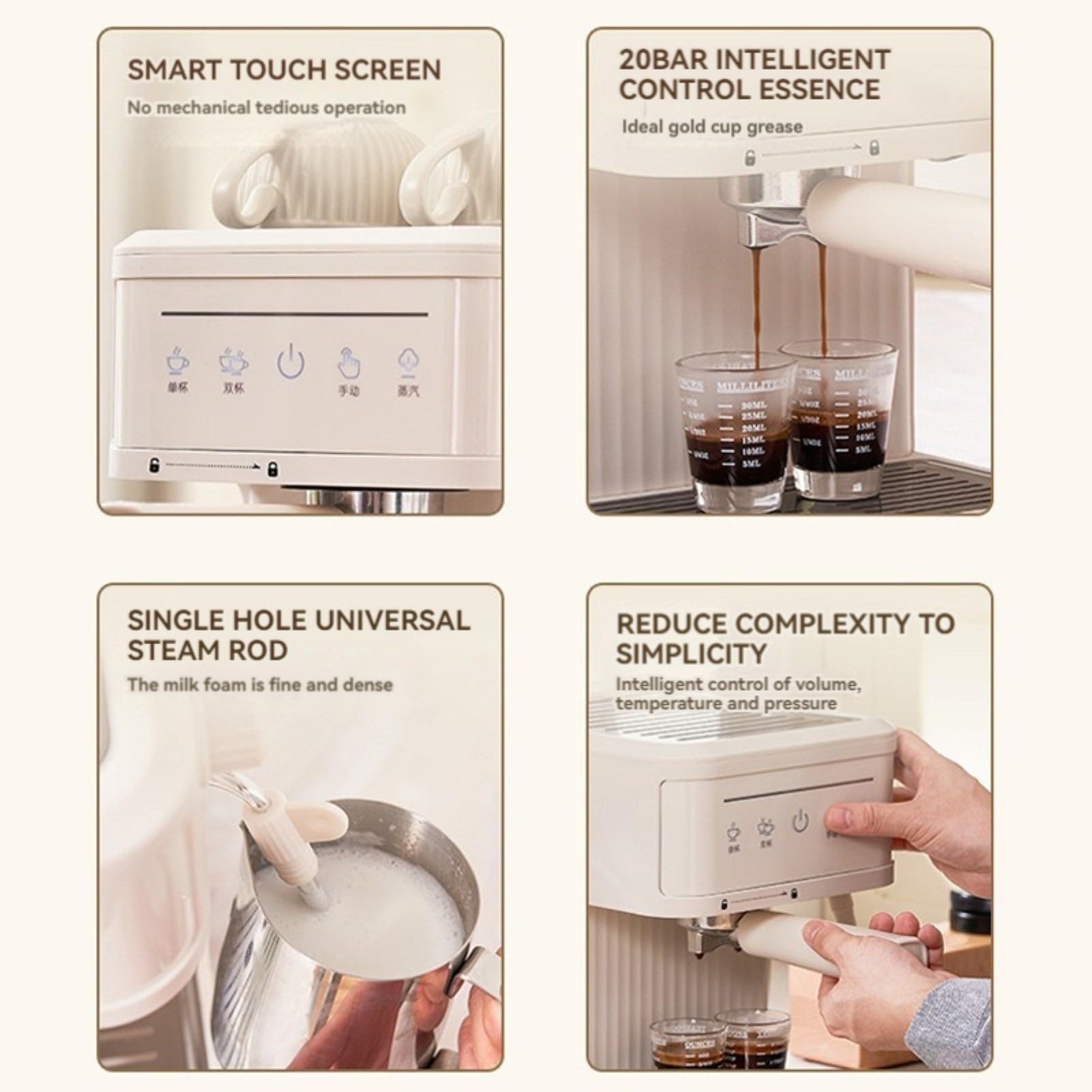 Cafetera Espresso Profesional, Cafetera Espresso De 20 Bares Con Vaporizador De Leche For Café Con Leche Y Capuchino, Cafetera De Acero Inoxidable Con Tanque De Agua De 1,8 L/60 Oz For El Hogar