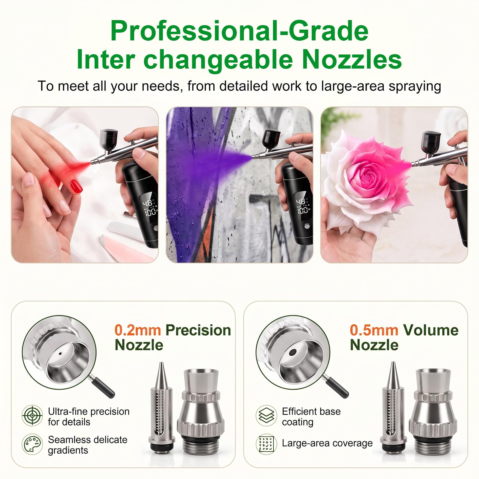 Kit aérographe sans fil avec compresseur, haute pression 48 psi, rechargeable 6000 mAh, 3 vitesses réglables, buses de 0,2/0,5 mm et 3 tasses, non obstruant pour gâteaux, maquettes, maquillage