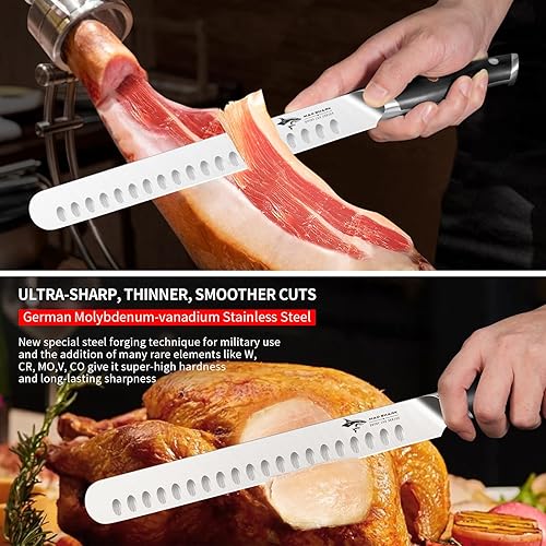 Vista 9 de MAD SHARK Cuchillo para cortar pechuga, cuchillo de barbacoa de 10 pulgadas, cuchillo de barbacoa de alta calidad, diseño de espiga completa