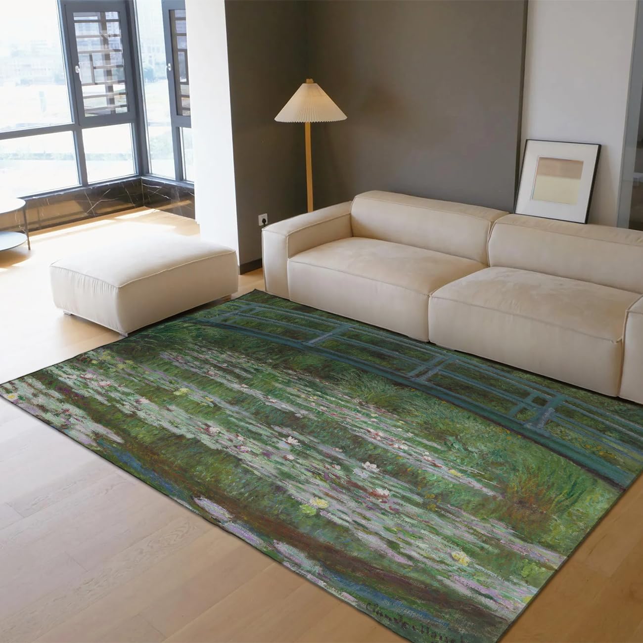 Dywan z lilią wodną do salonu, 200 x 150 cm, można prać w pralce, duży, antypoślizgowy, miękki, z niskim runem, japoński most, odporny na plamy, do wewnątrz, biura, do sypialni, jadalni, pokoju