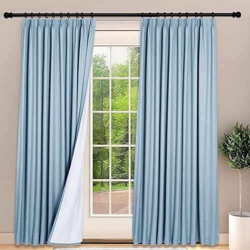 Frelement Cortinas 100% opacas con forro térmico, cortinas de lino para decoración de Navidad, cortinas plisadas con aislamiento térmico para