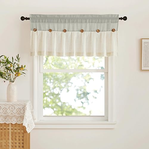 Miniatura 7 de NICETOWN 2 paneles de 42 x 72 pulgadas de largo, cortinas de lino grueso con ojales y 2 paneles de 42 x 18 pulgadas de largo, cenefas cortas con