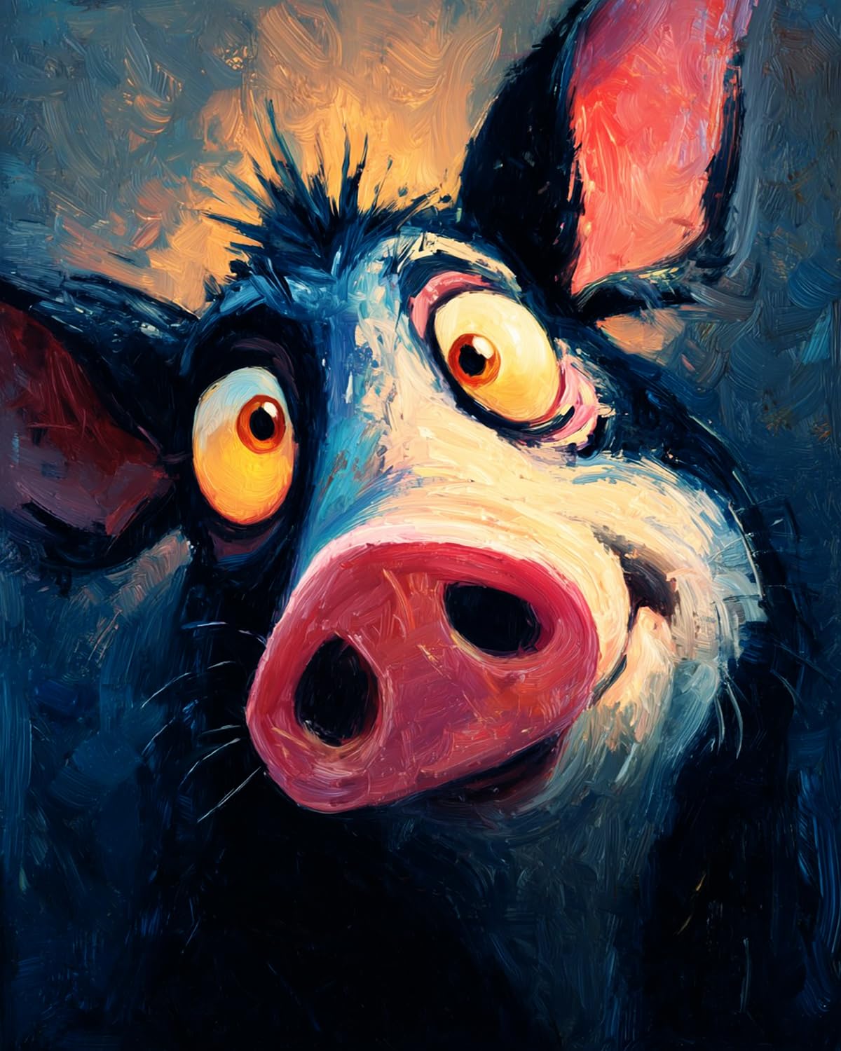 Liubaishi Black Paint By Numbers For Adults, Startled Pig, 40X50 Cm Acrylic Canvas Kit With Brushes