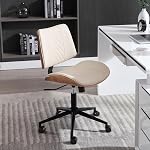 Home chaise de bureau sans bras avec roues, chaise de petit bureau réglable en hauteur, PU Cuir mi-arrière 360 Chaise d'ordinateur pivotante, chaise moderne sans bras pour bureau, salle de réunion de lecture (Beige)