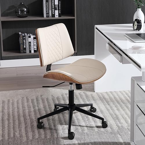 Miniatura 4 de BERYTH Silla de oficina en casa, sin brazos con ruedas, silla de escritorio pequeña de altura ajustable, silla de computadora giratoria de piel