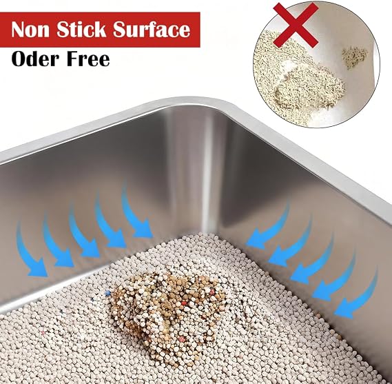 Stainless Steel Cat Litter Box, (17.7 x 13.7 x 4) Metal Litter Box for Kitty and Rabbits, No Odor Left & Non Stick Surface, Rust & Stain Resistant, Easy to Clean
