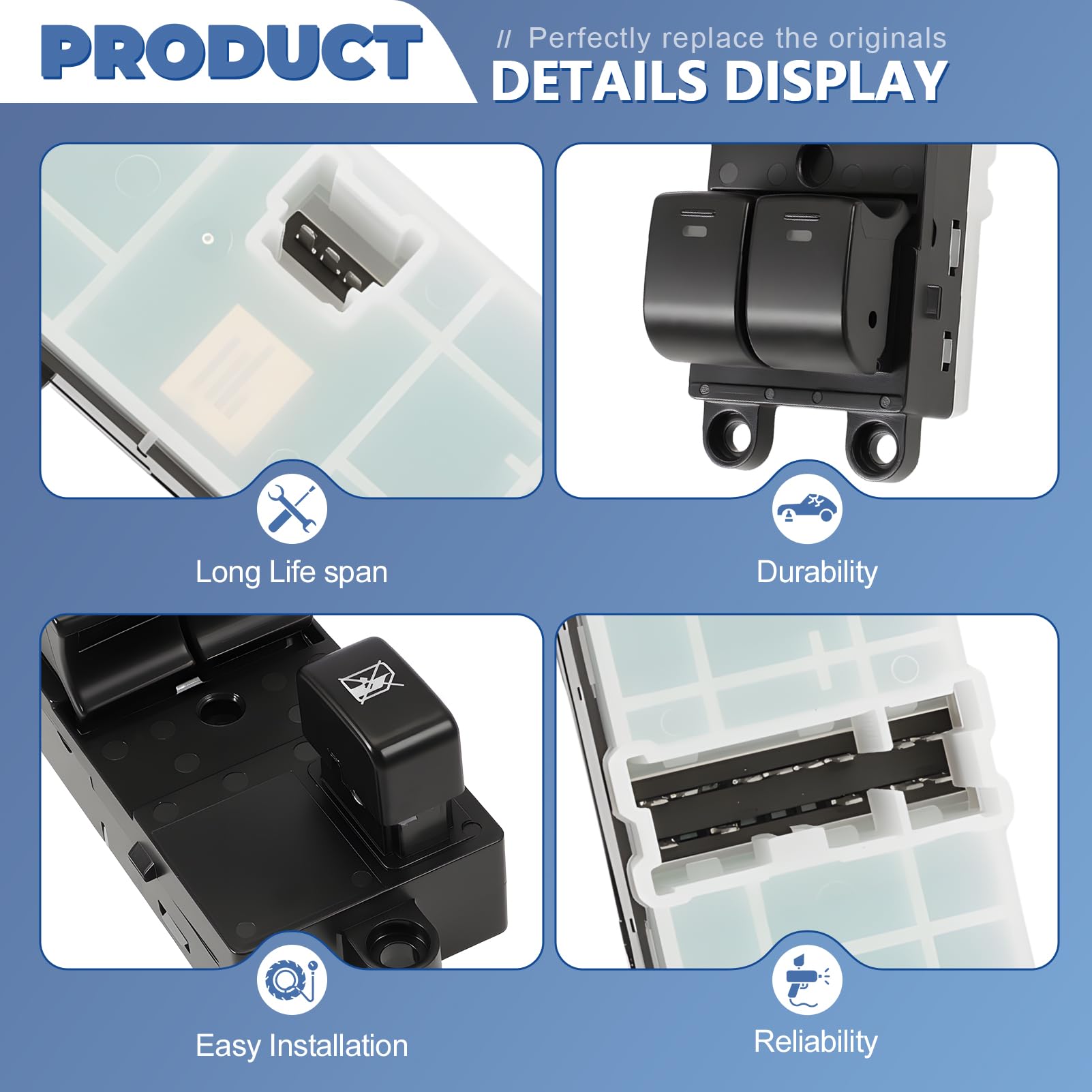 Bouton lève vitre électrique avant gauche compatible avec Nissan Navara D40 Qashqai Pathfinder 2004-2016 25401-EB30B 25401-JD001