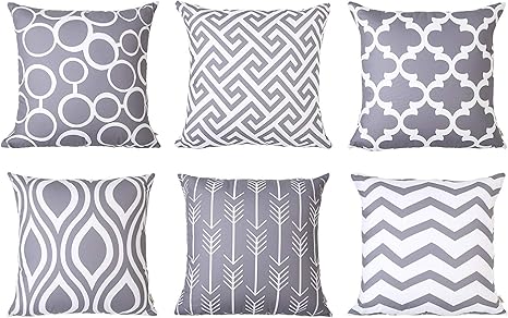 Amazon Co Jp Top Finel クッションカバー 北欧 45 45 お洒落 ズック 幾何学模様 枕カバー 座布団カバー グレー 6枚入り ホーム キッチン