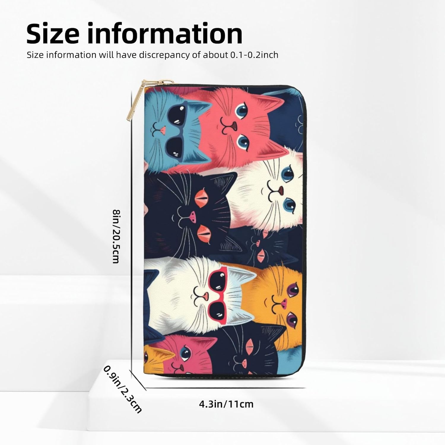 Cartoon Colorful Cats Print Wallet Women, Leather Bifold Multi Card Wallet, Long Purse Women's Wallets