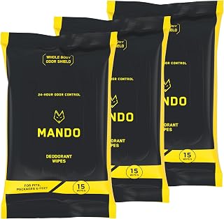 Mando Deodorant Wipes - 24 Hour Odor Control - Aluminum Free, Baking Soda Free, Skin Safe (15 Count (Pack of 3)