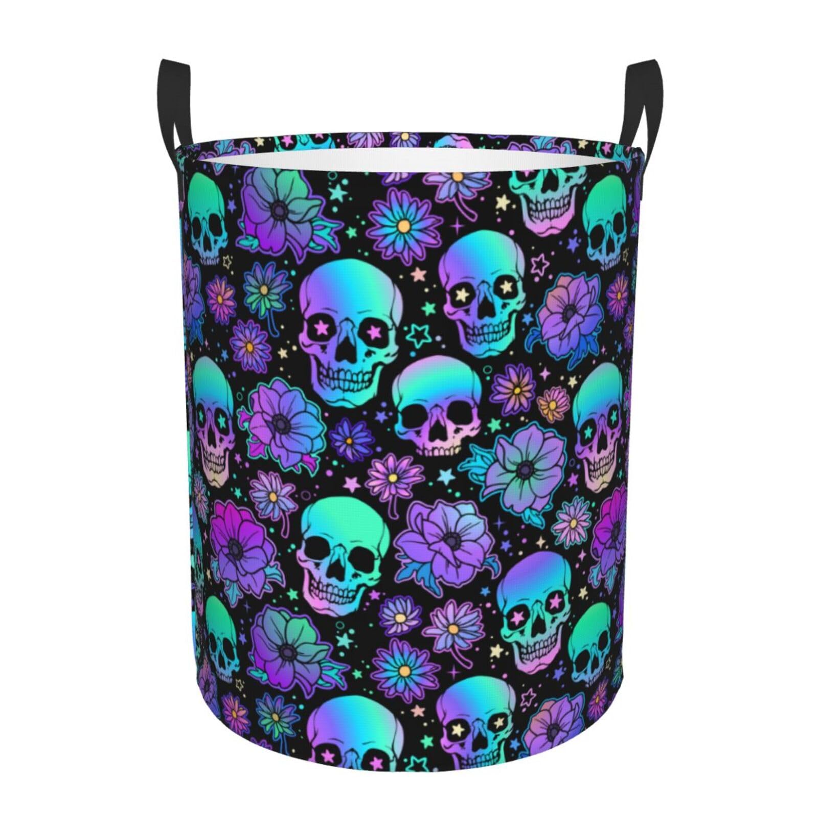 Laundry Basket Skulls and Flowers Laundry Hamper Waterproof Idea Hampers Large Collapsible Baskets with Handle Suitable for Bedroom Bathroom Utility Room Kitchen