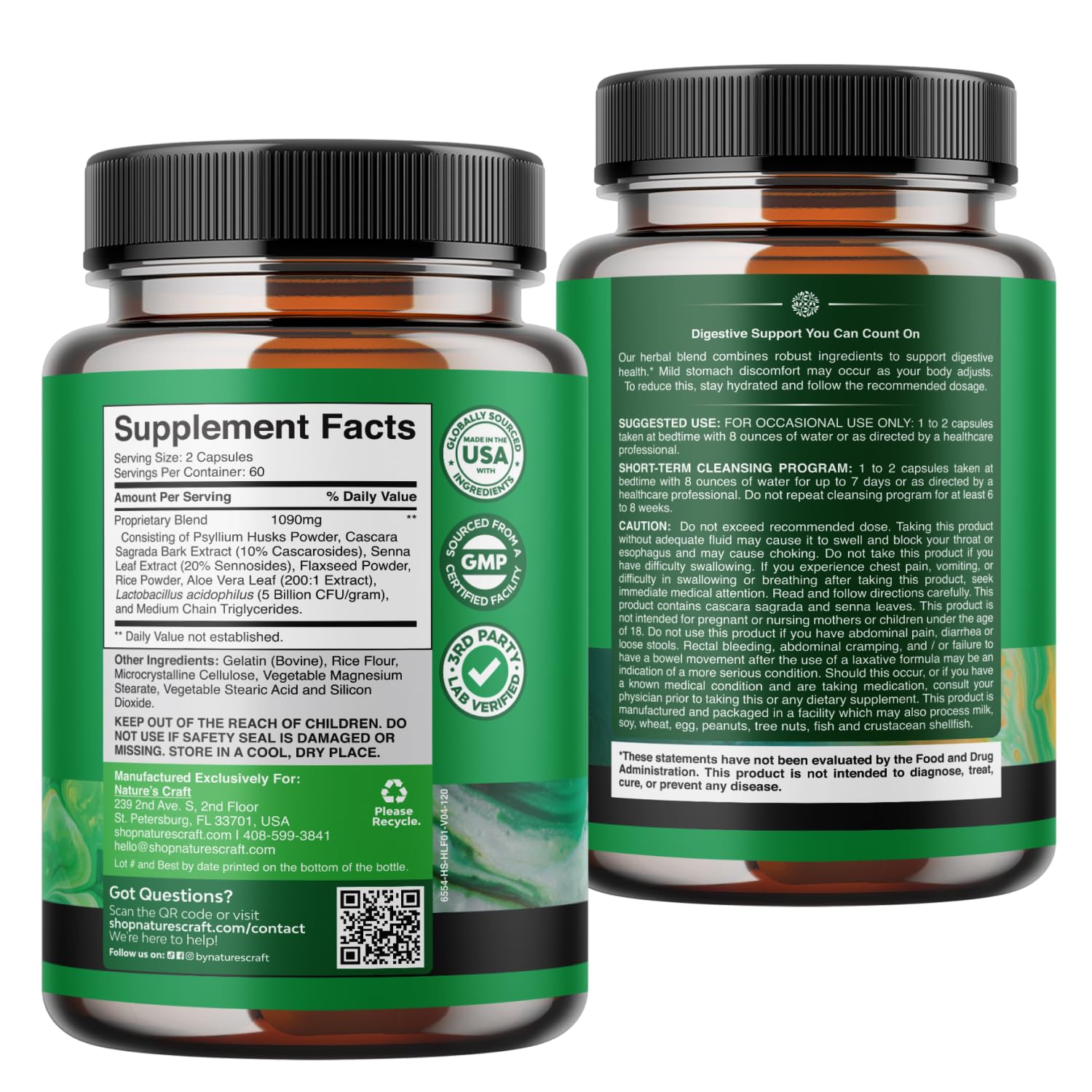 Herbal Laxatives for Women & Men w Senna, Cascara Sagrada Capsules - 120ct — Amazon image 8