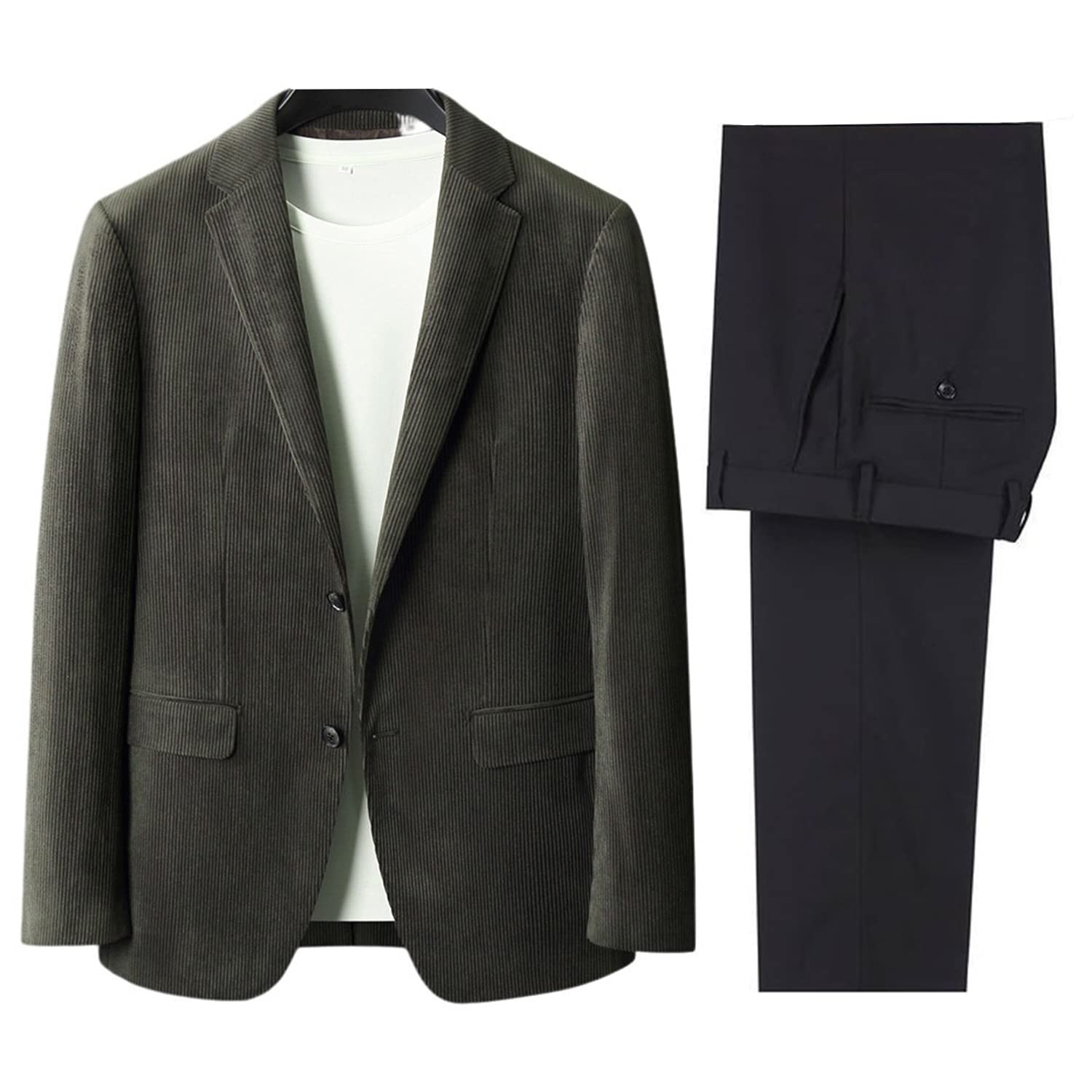 Uomo Vestito di Velluto a Coste 2 Pezzi Due Bottoni Casual Quotidiano Giacca Pantaloni
